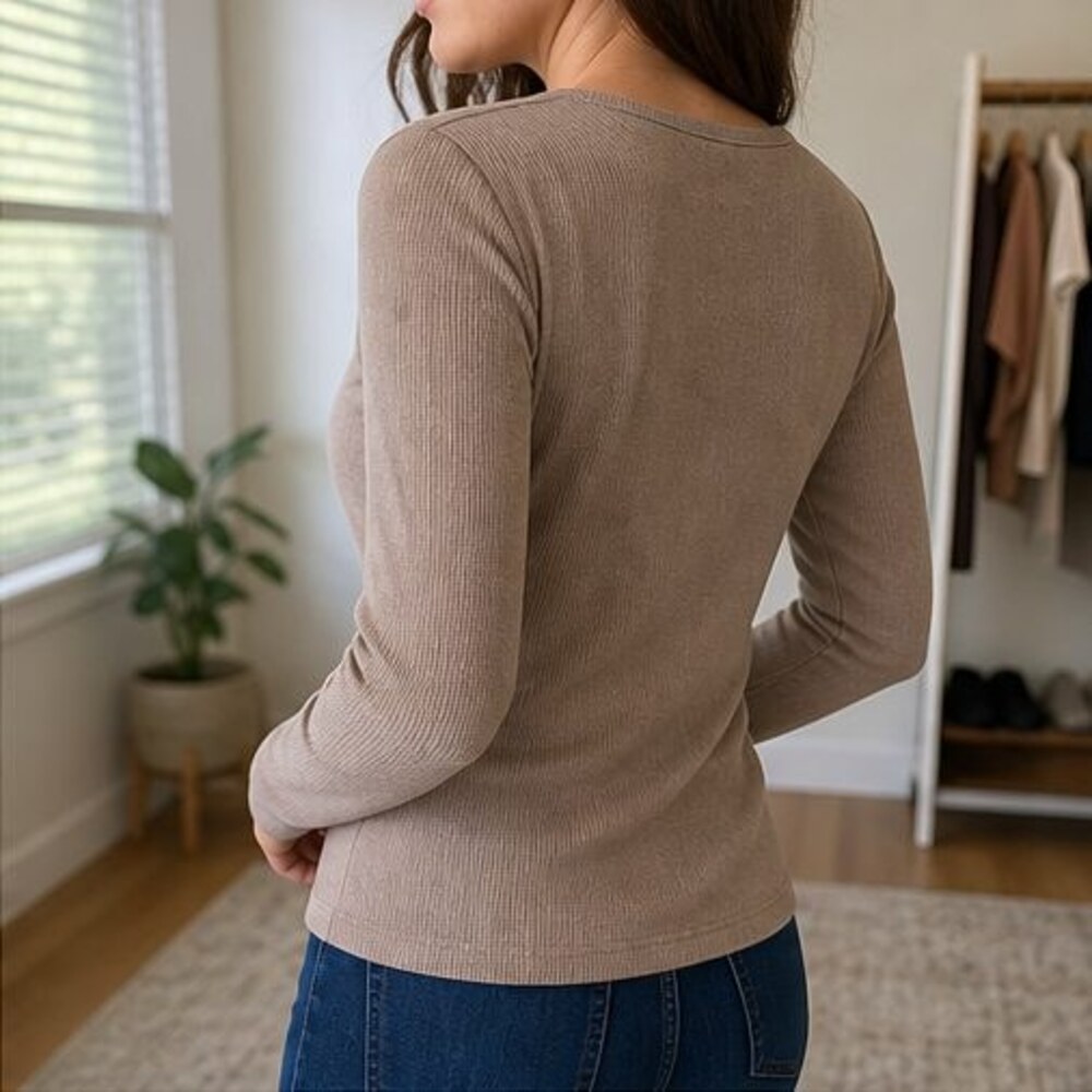 Taupe Pleated Blouse - Picture 3 of 6